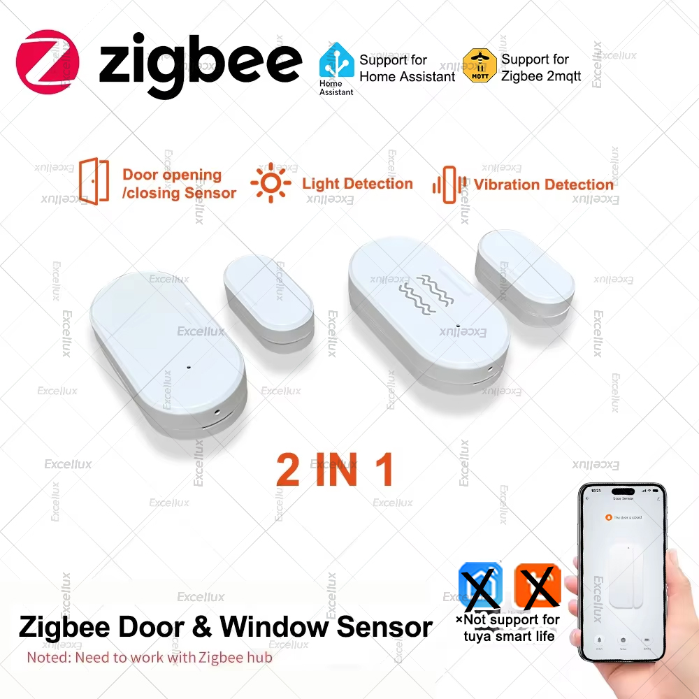 Door Window Sensor - Zigbee 3.0 ドア窓センサー輝度/振動センサースマートホームセキュリティ保護警報ドア開閉検出器