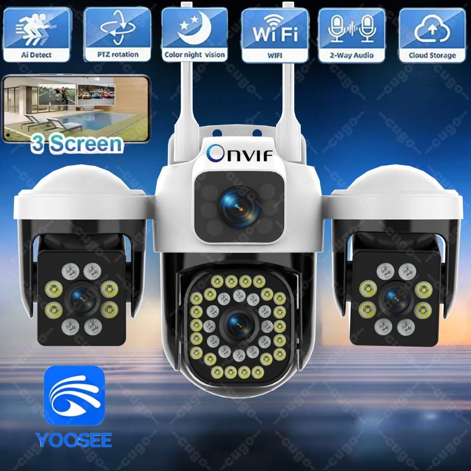 Smart Home Kamera Outdoor - WiFi IP カメラ屋外 15MP 8K トリプルレンズトリプルスクリーンセキュリティビデオモニターナイトビジョン防水