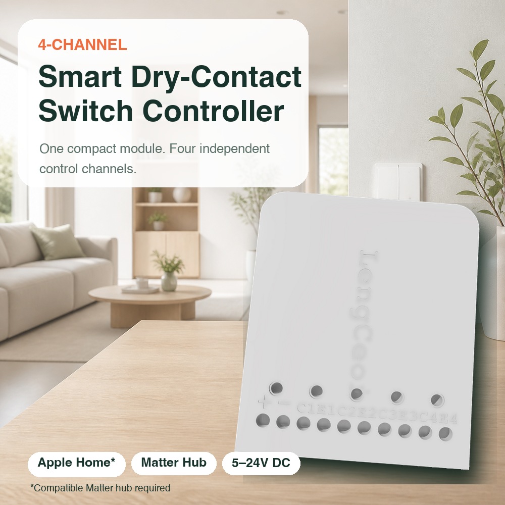 Smart Home Hub Samsung - Matter Hub経由でApple Homeと連携する4CHスマートドライコンタクトスイッチコントローラー、5-24V USB-C WiFi、モメンタリ/ラッチングモジュール