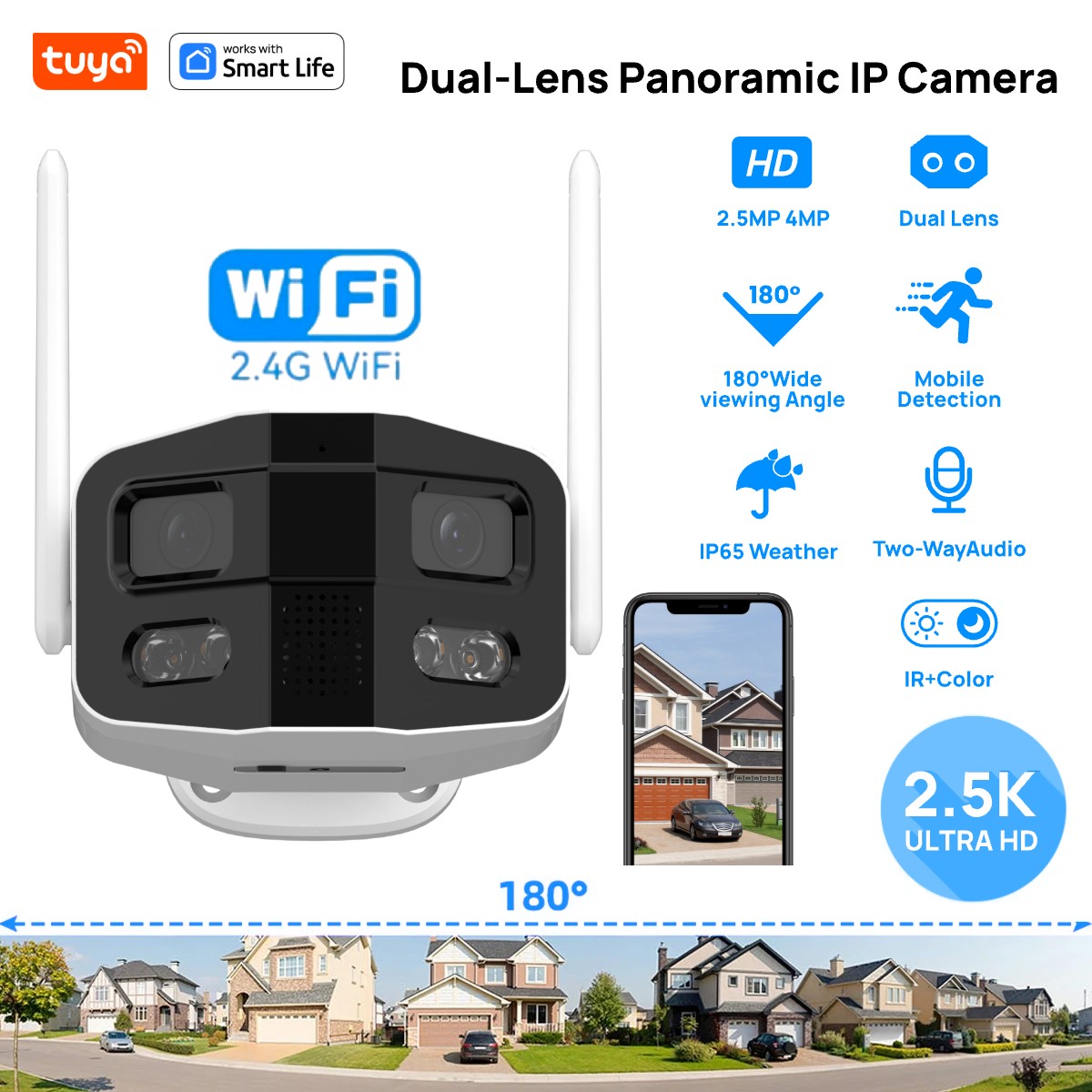 Smart Home Camera Ezviz - Tuya Smart 4MP 2.5K デュアルレンズ ラージワイド
