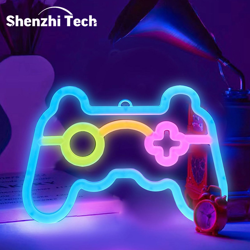 Smart Home Poster - LEDゲームコントローラーネオンサイン、耐衝撃性PVC素材、ゲームルーム、ストリーミング背景、ホリデー用の操作可能な雰囲気照明