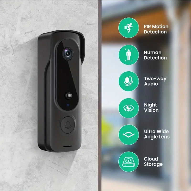 Smart Home Samsung - 屋外ワイヤレスドアベル ソーラーカバー 1080P ビデオインターホン 双方向音声 モーション検知