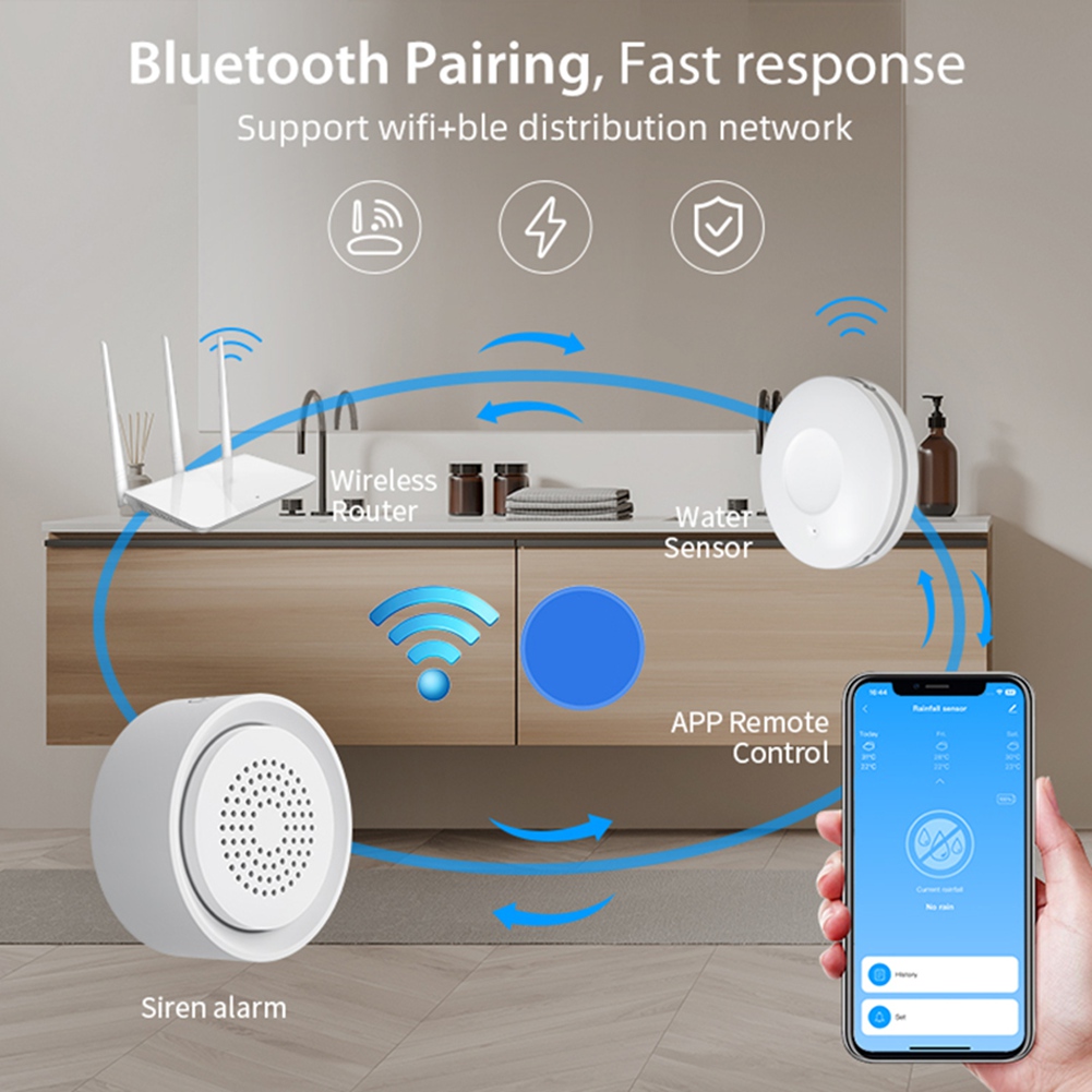 Smart Home Kit - PHILE-ホームオートメーション Wifi 水漏れセンサー サイレンアラームキット付き漏水センサー Tuya スマートライフアプリ制御