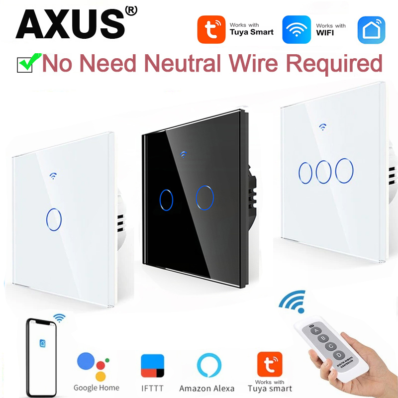Smart Home Switch - AXUS EU WiFiスマートライトスイッチ、ニュートラル配線不要、タッチスイッチ、RF433、Tuya Smart Lifeアプリ対応、Alexa、Google Home連携