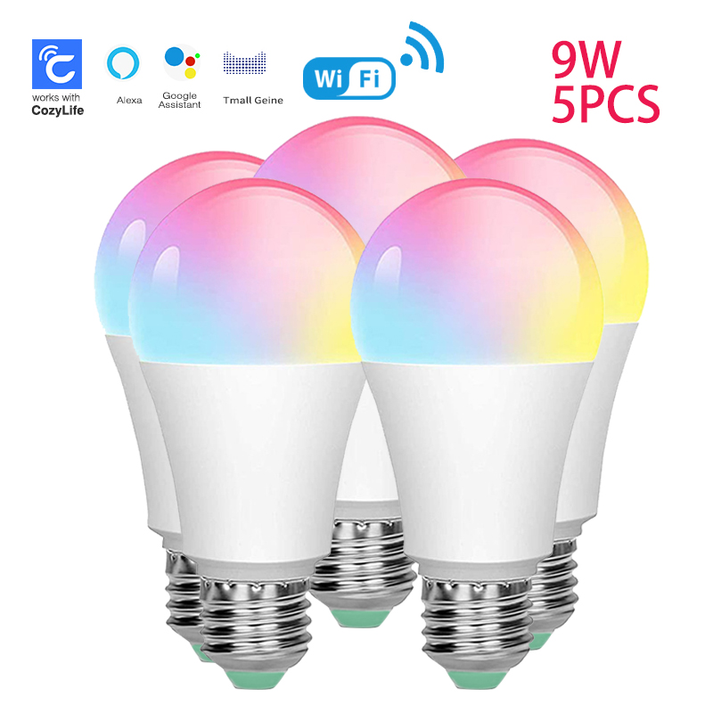 Alexa Compatible Bulb - Sixwgh-e27スマート電球,9w,wifi,rgb,ランプ,家庭用調光可能タイマー機能,cozylife,App cotrol,GoogleHome互換