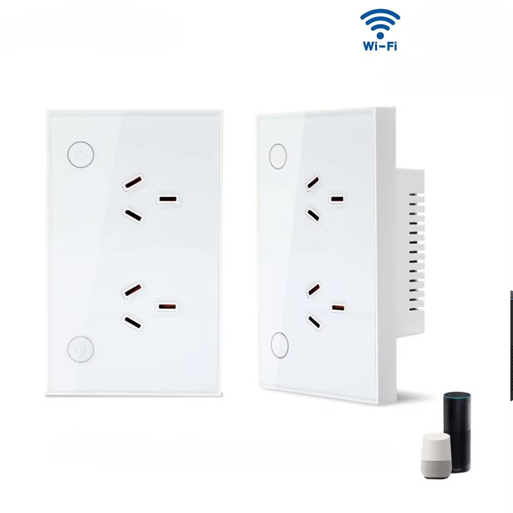 Smart Home Panel - Zigbee Wi-Fi Matter AU対応スマートウォールソケット（スイッチ付き）、強化ガラスパネル、Alexa、Google Home対応、タイマー制御機能搭載