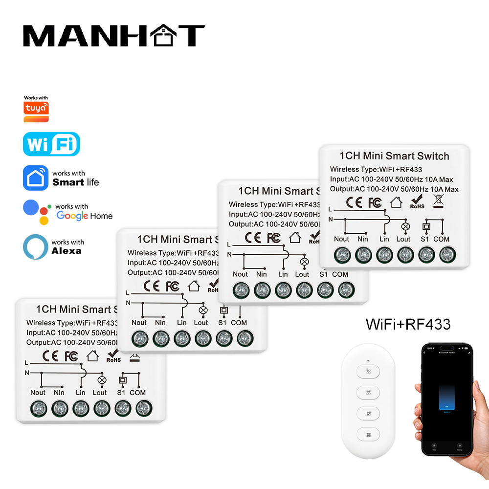 Smart Ir Remote Controller - 10A ミニ WIFI スマートスイッチ RF433Mhz ワイヤレスリモコンライトリレーブレーカー音声制御ホームオートメーションワーク