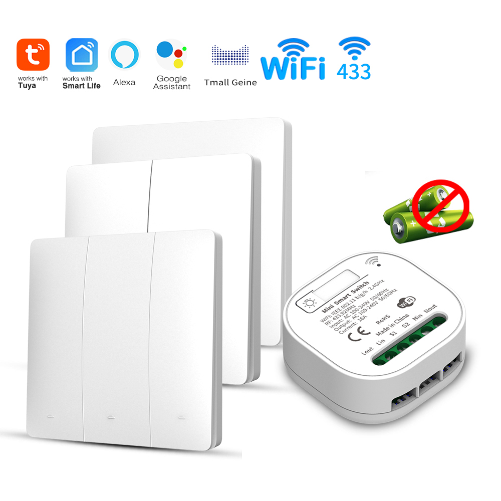Smart Home Energy - Tuya WiFi スマートセルフパワーライトスイッチ、運動エネルギーで電池不要、Alexa Google Home対応、後付け簡単設置