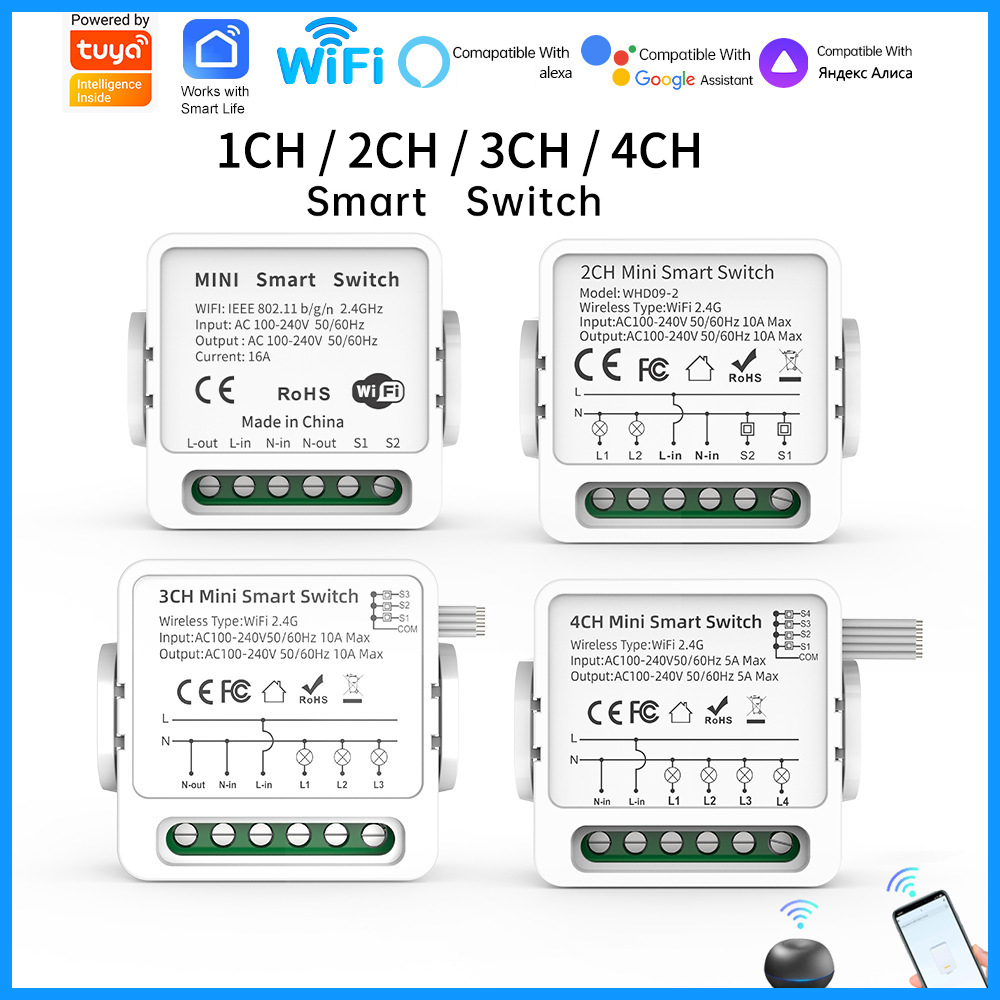 Tuya WiFiスマートスイッチ 1/2/3/4連 4ウェ - Smart Home Switch のレビューと価格