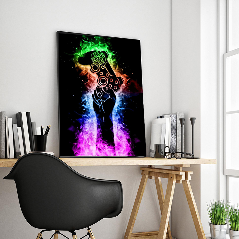 グラフィティカラフルなゲームコントローラーとヘッドフォン付き - Smart Home Poster のレビューと価格