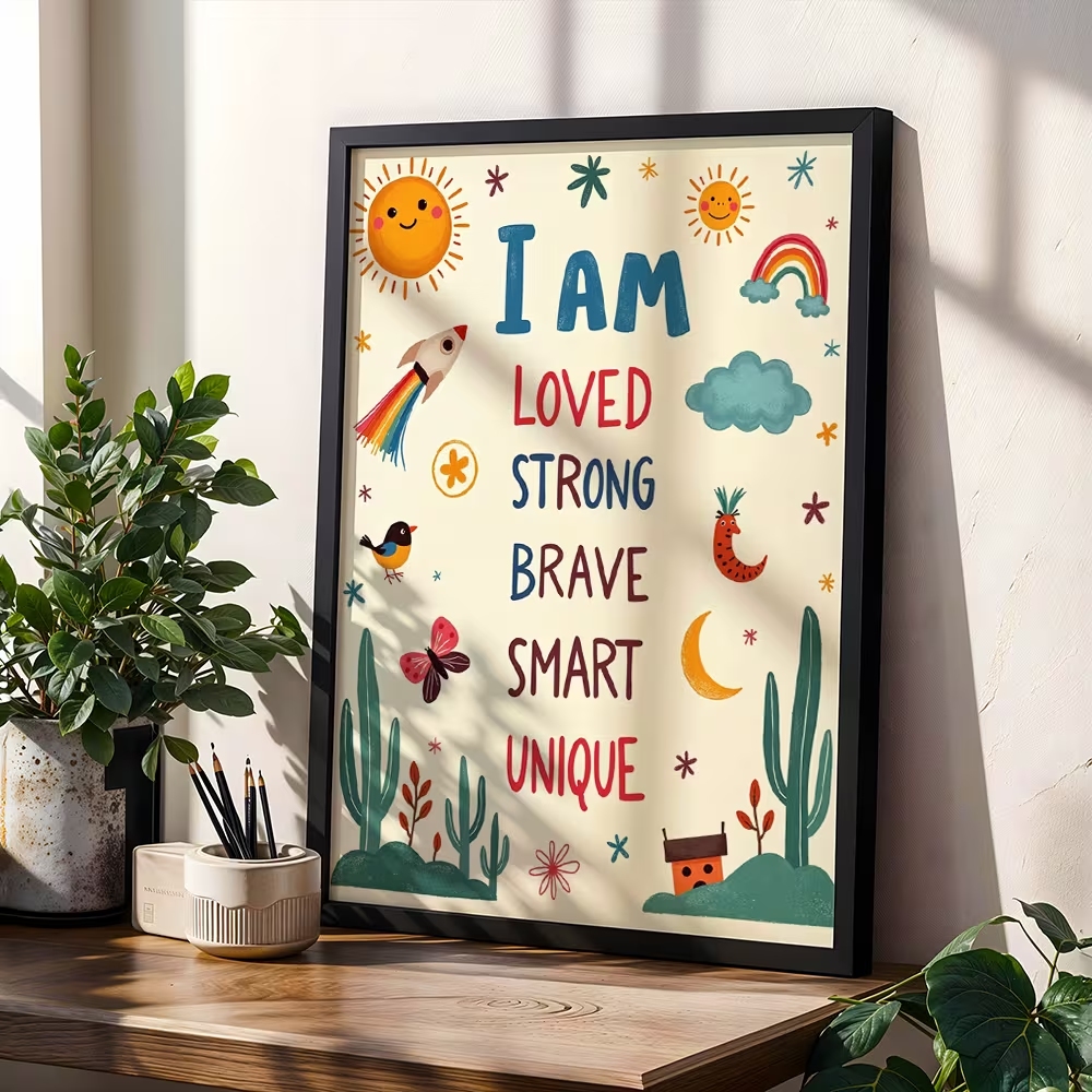 カラフルな「I Am Loved Strong Brave  - Smart Home Poster のレビューと価格
