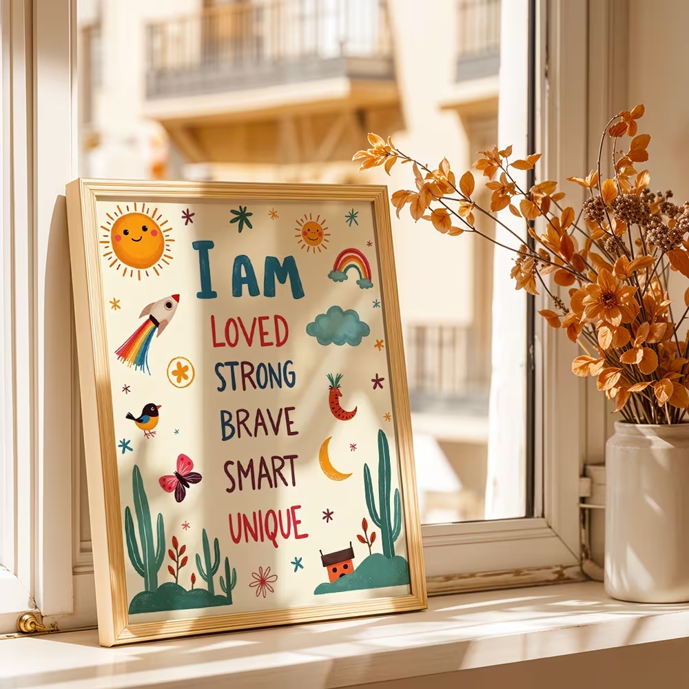 カラフルな「I Am Loved Strong Brave  - Smart Home Poster のレビューと価格