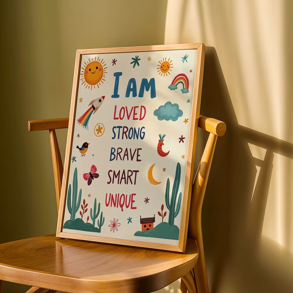 カラフルな「I Am Loved Strong Brave  - Smart Home Poster のレビューと価格