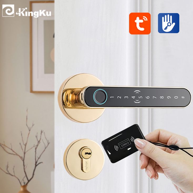 スマート指紋ドアロックハンドル,キーカード付き家のアパート, - Smart Home Technology のレビューと価格