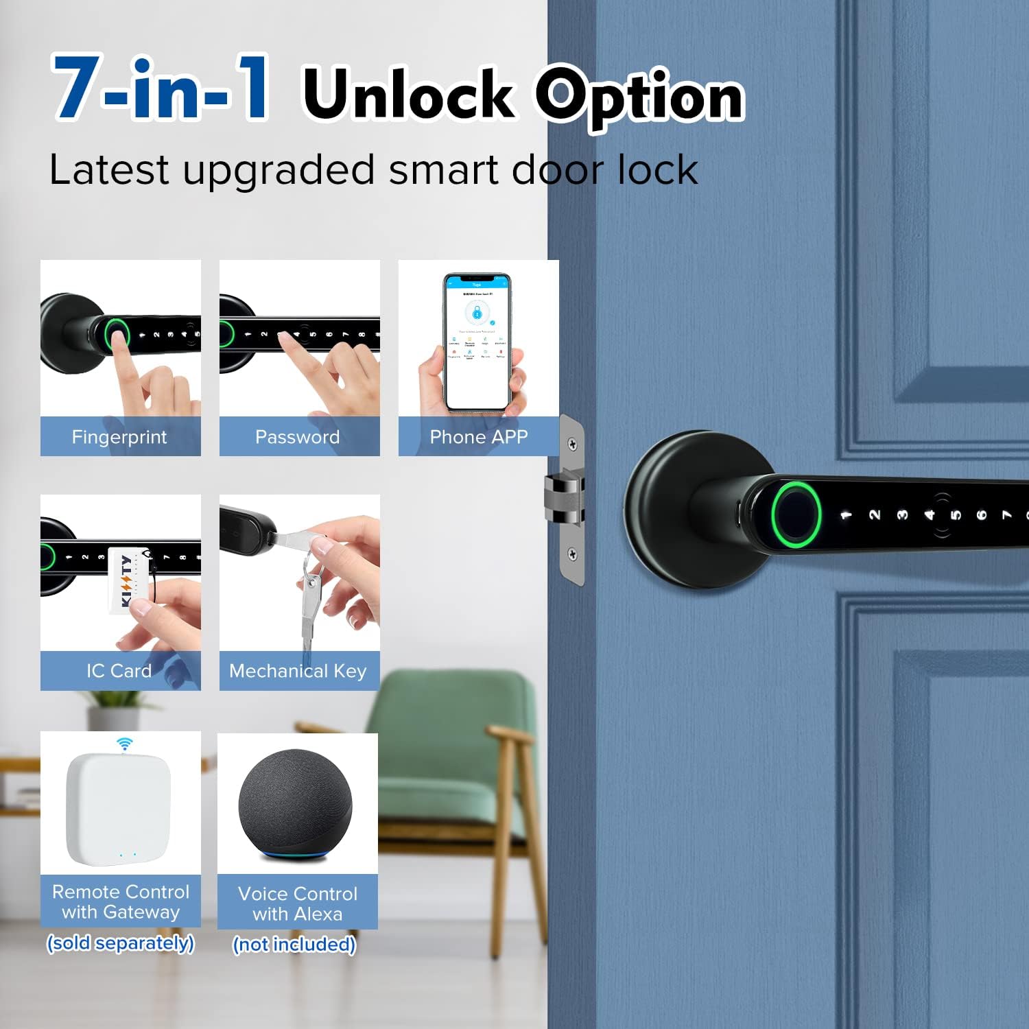 スマート指紋ドアロックハンドル,キーカード付き家のアパート, - Smart Home Technology のレビューと価格