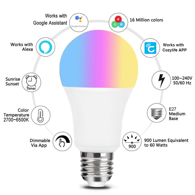 HomeKit LEDスマートランプ,e27,rgb,sir - Alexa Compatible Bulb のレビューと価格