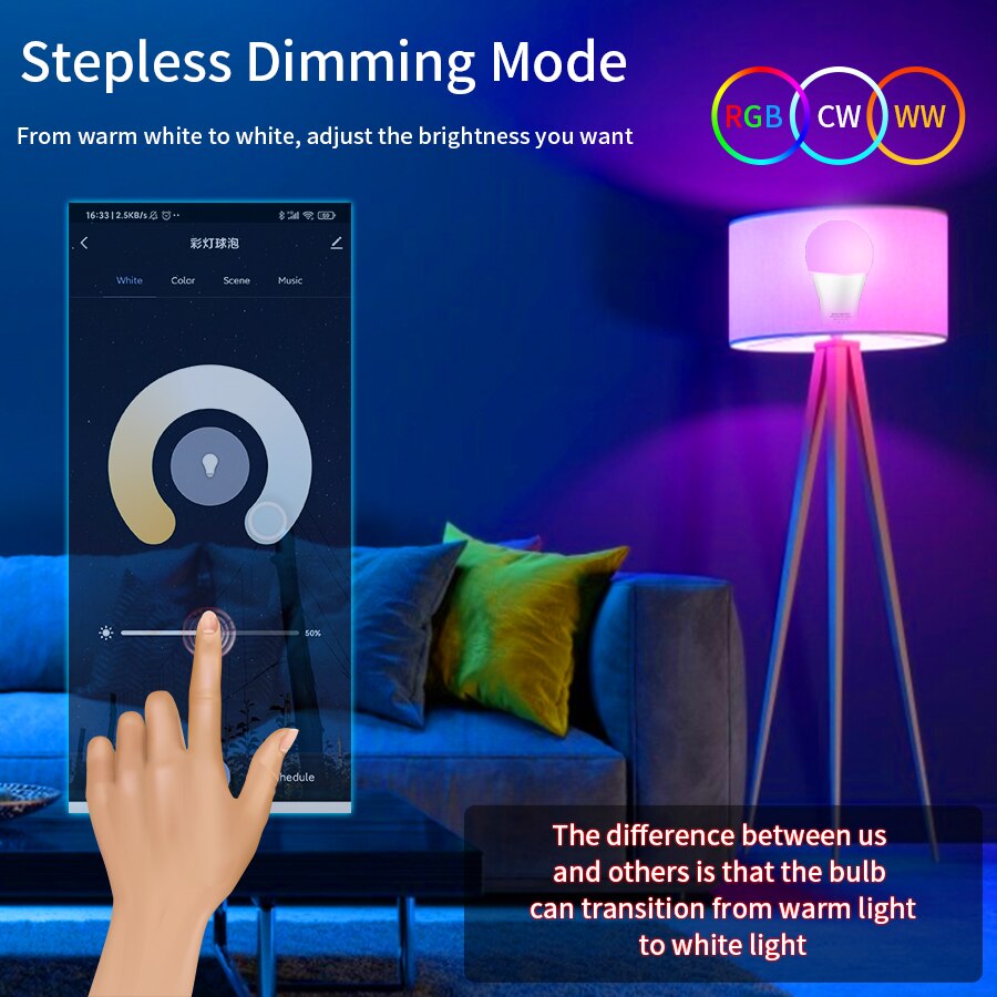 E27 WiFi スマートLED電球 RGBCW カラフル  - Alexa Compatible Bulb のレビューと価格