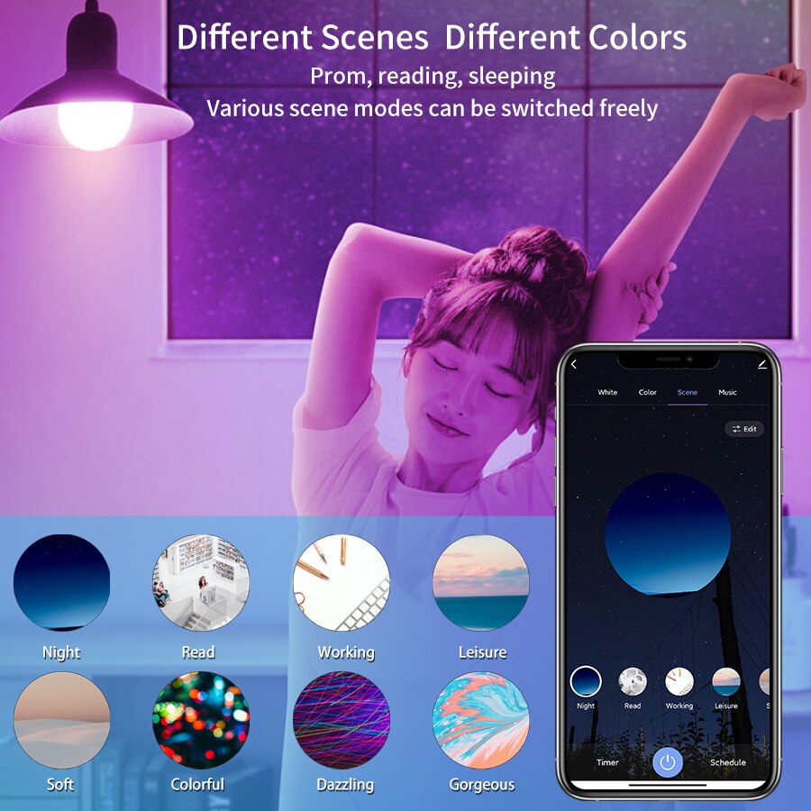 E27 WiFi スマートLED電球 RGBCW カラフル  - Alexa Compatible Bulb のレビューと価格