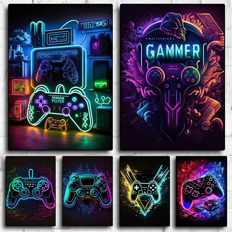 ネオンポップクールゲームの壁アート,キャンバスの絵,カラフル - Smart Home Poster のレビューと価格