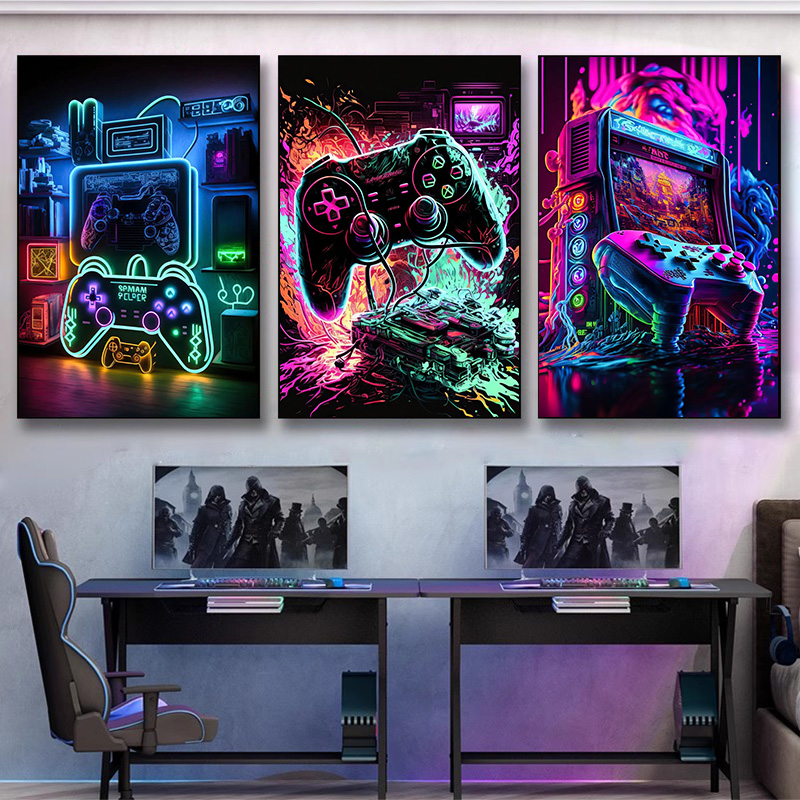 ネオンポップクールゲームの壁アート,キャンバスの絵,カラフル - Smart Home Poster のレビューと価格