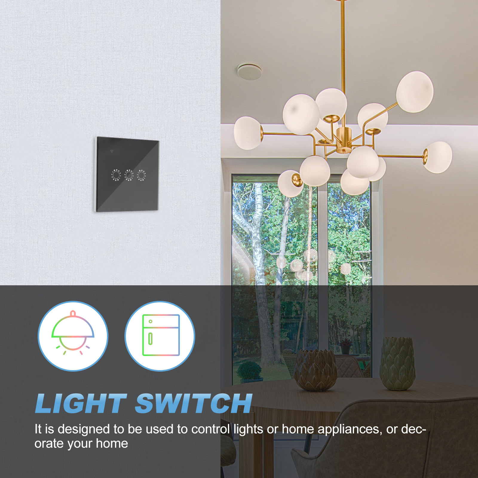 ワイヤレスWiFiタッチスイッチパネル 3連 ブラック 強化 - Smart Home Panel のレビューと価格